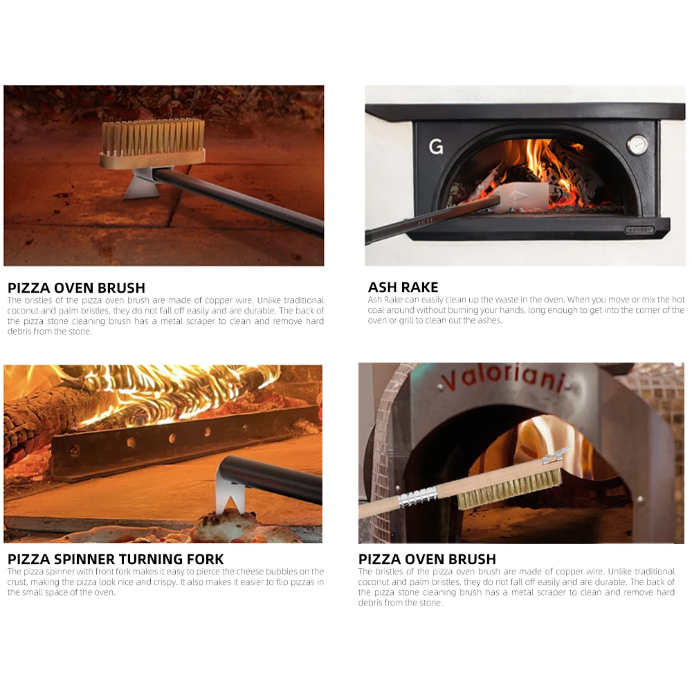 Pizza Oven Accessories Cleaning Brush Ash Rake Pizza Turning Spinner Fork oven gloves BBQ Tool Stove Brush Grill Grill Scraper