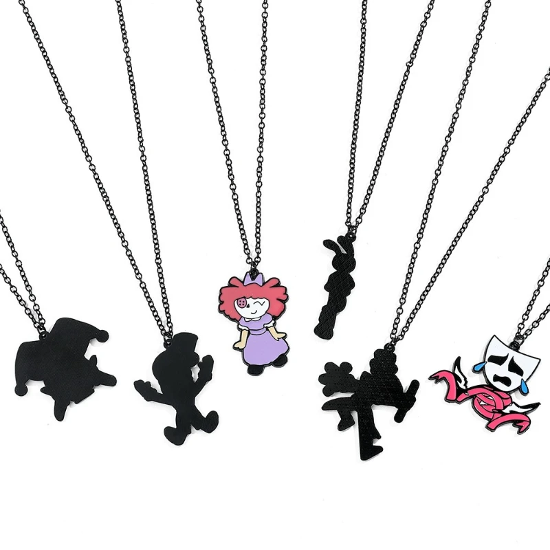 Amazing Digital Circus Cartoon Pendant Necklace: Creative Alloy Fashion Jewelry with Enamel Detailing