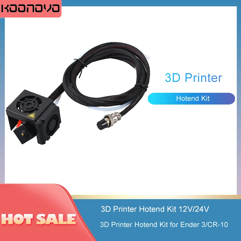 3D Printer Hotend Kit 12V/24V Koonovo Accessories Metal Extruder Set with Fan Cover Aviation&Joint Wire Cable for Ender 3/CR-10