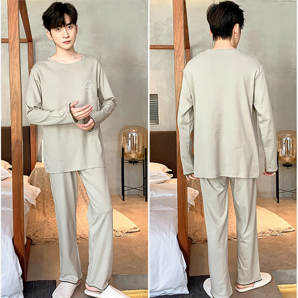 L-3XL 100% Cotton Soft Breathable Male Pajamas Set Casual Loose Big Size Men's Pajamas Spring Autumn Comfortable Pijama Hombre