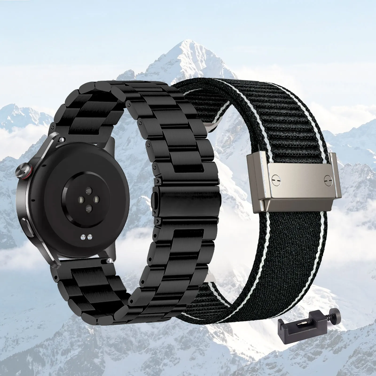 Set of 2 Stylish Wristbands: Includes Metal and Nylon Straps (22mm)