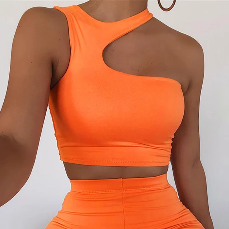 Cut Out Sexy Crop Off Shoulder Solid 2024 Skinny Sport Short Tops