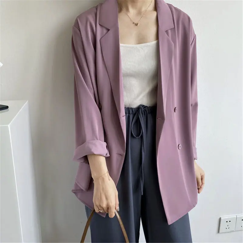 2023 New Spring and Autumn Western Commuting Simple Solid Color Suit Collar Loose and Oversized Versatile Long Sleeve Thin Suit