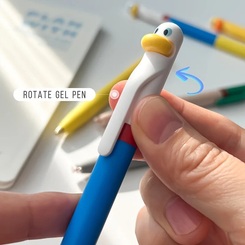 4PCS of Duck-shaped Rotating Gel Pens, 0.5mm Black Pen Reflow Writing Pens, Stress-relieving and Fun Office Signature Pens