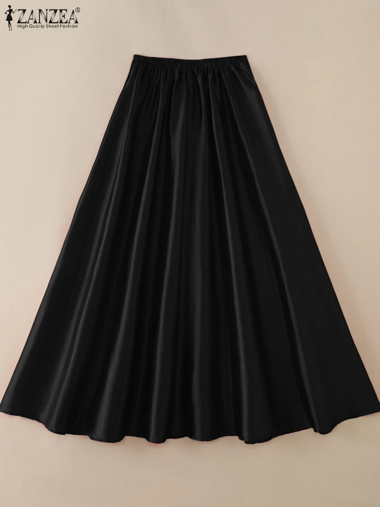 2025 ZANZEA Fashion Elegant Party Skirts Spring Summer Satin Skirt Women High Waist A-line Work Vestidos Jupe Solid Faldas Saia 5