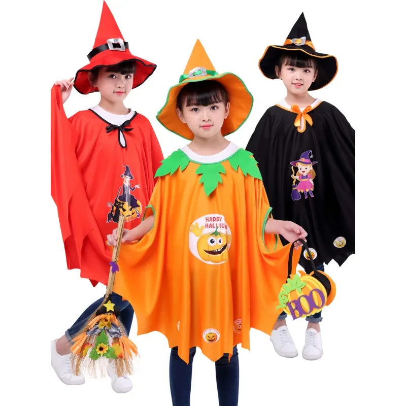 

Children's Anime Characters Cosplay Cloak Halloween Party Christmas Layered Reversible Satin Material Pumpkin Cloak