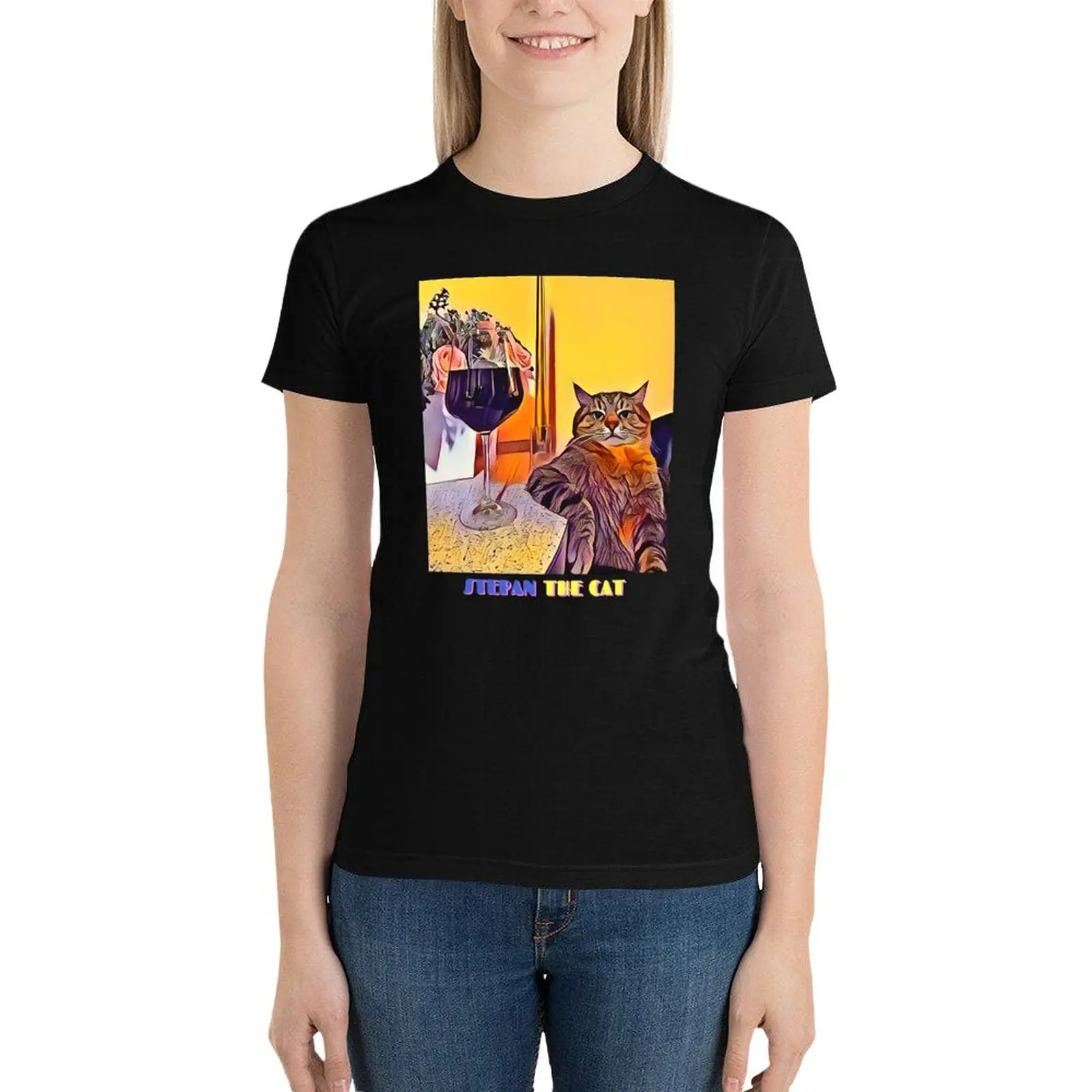 

Stepan The Cat Art T-Shirt shirts graphic tees funny Women's t-shirt