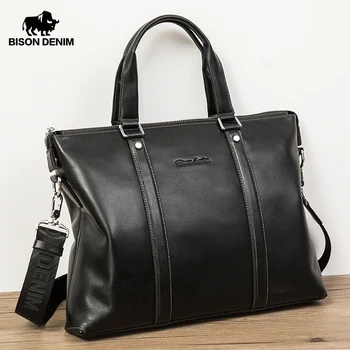 BISON DENIM Valigetta da uomo in vera pelle di vacchetta Business Borsa da uomo di grande capacità Borsa per laptop da 15 pollici per uomo 1