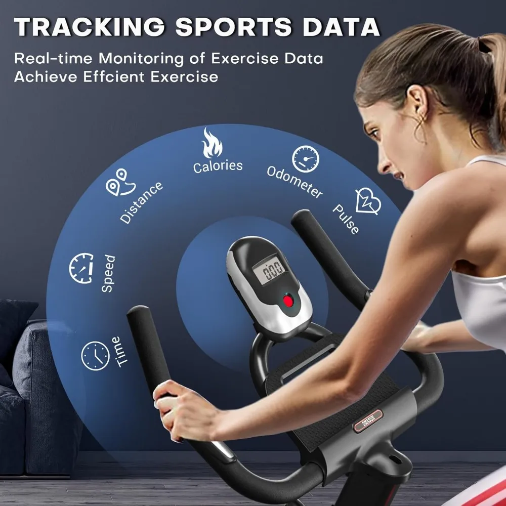 Exercise Bike, Near Silent Magnetic Resistance Stationary Bike, Indoor Cycling Bike with Comfortable Seat Cushion 4