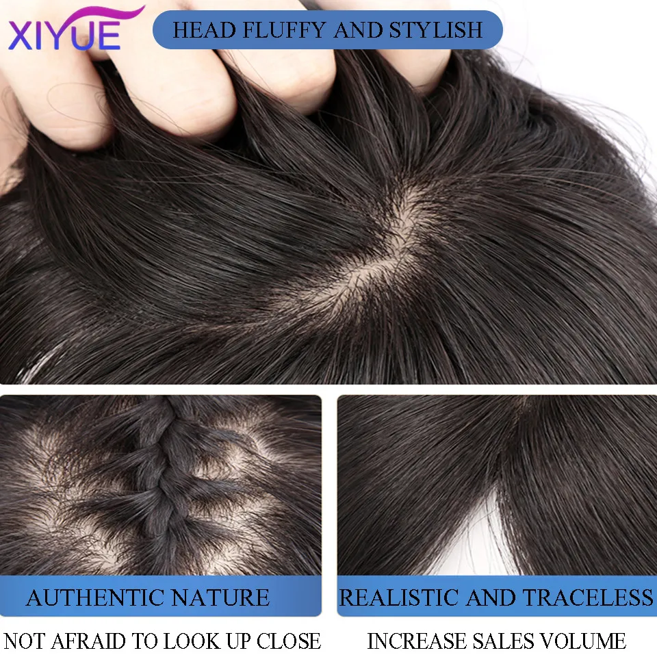 XIYUE 3D air bangs women's wig with synthetic fluffy natural hair patch on the top of the head