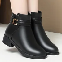 Anti-slip Soft bottom Keep WarmWomen Leather Pu Ankle Waterproof Rubber Walking Shoes Girls Fashion Ladies Winter Short Boots - Image 2