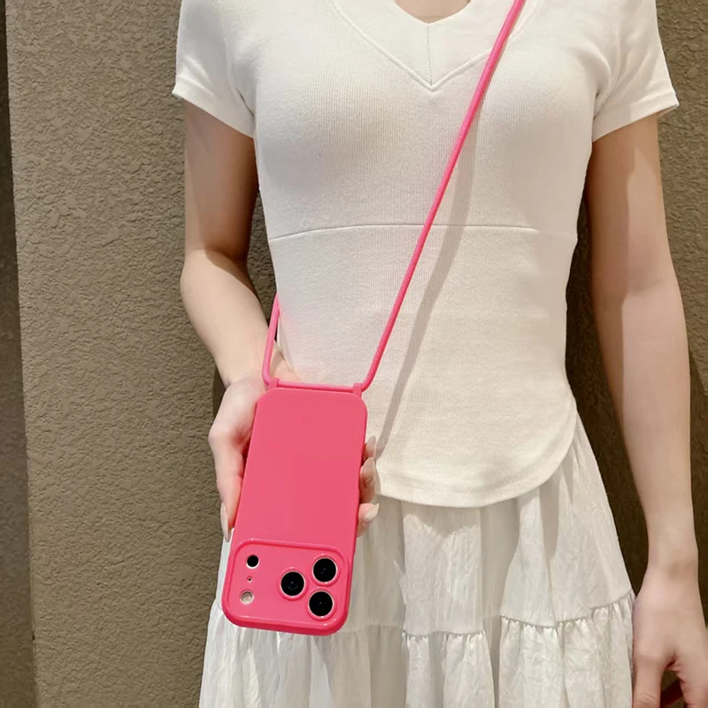 Portable Minimalist Solid Color Lanyard Phone Case - Anti-Drop and Shock-Absorbing Protection