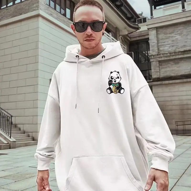 Casual Style Fashion Sweater Hooded Autumn And Winter Literary Trend New Men's Pullover Popular Print And Plush