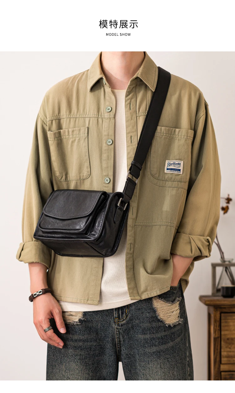 PNDME Casual Designer Luxus erste Schicht Rindsleder Herren schwarze Umhängetasche Outdoor-Reisen handgemachte echtes Leder Umhängetasche – Detail 6