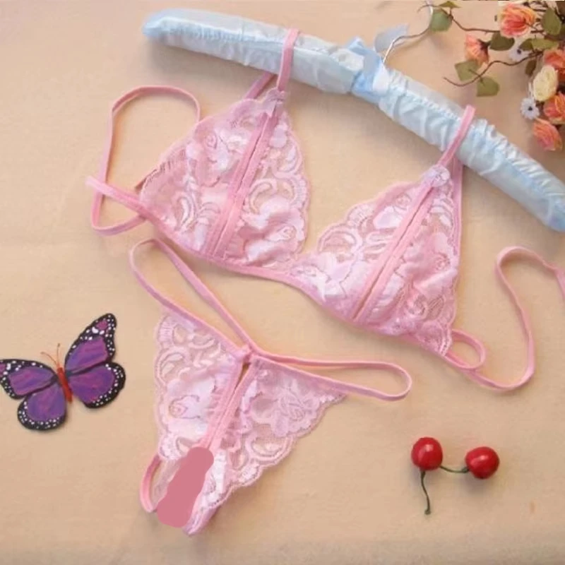 Women Pajamas Set Women Pajama Suit Sexy Underwear Three-point Open Cleavage Bikini Lace Pajamas Thong Two-piece Set