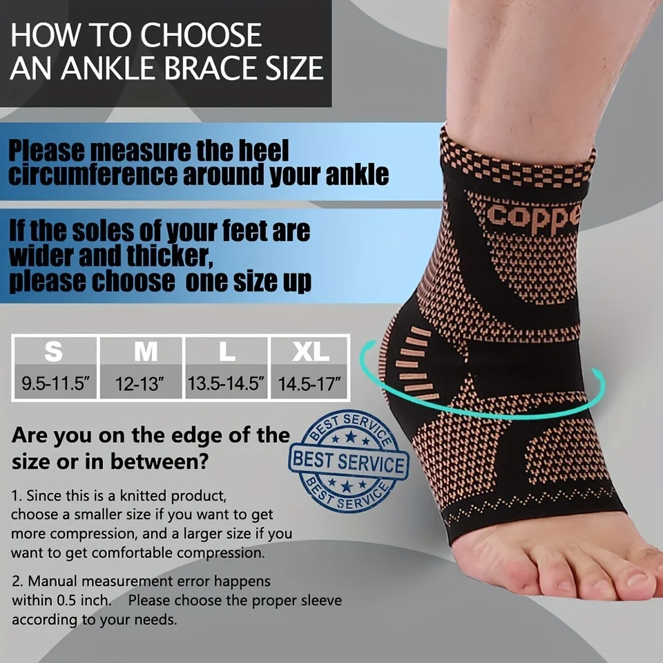 Ankle Support Brace 1Pcs Copper Ankle Brace Infused Compression Sleeve Support Ankle Achilles Tendon Pain Relief Plantar Fasciitis Sprained Unisex