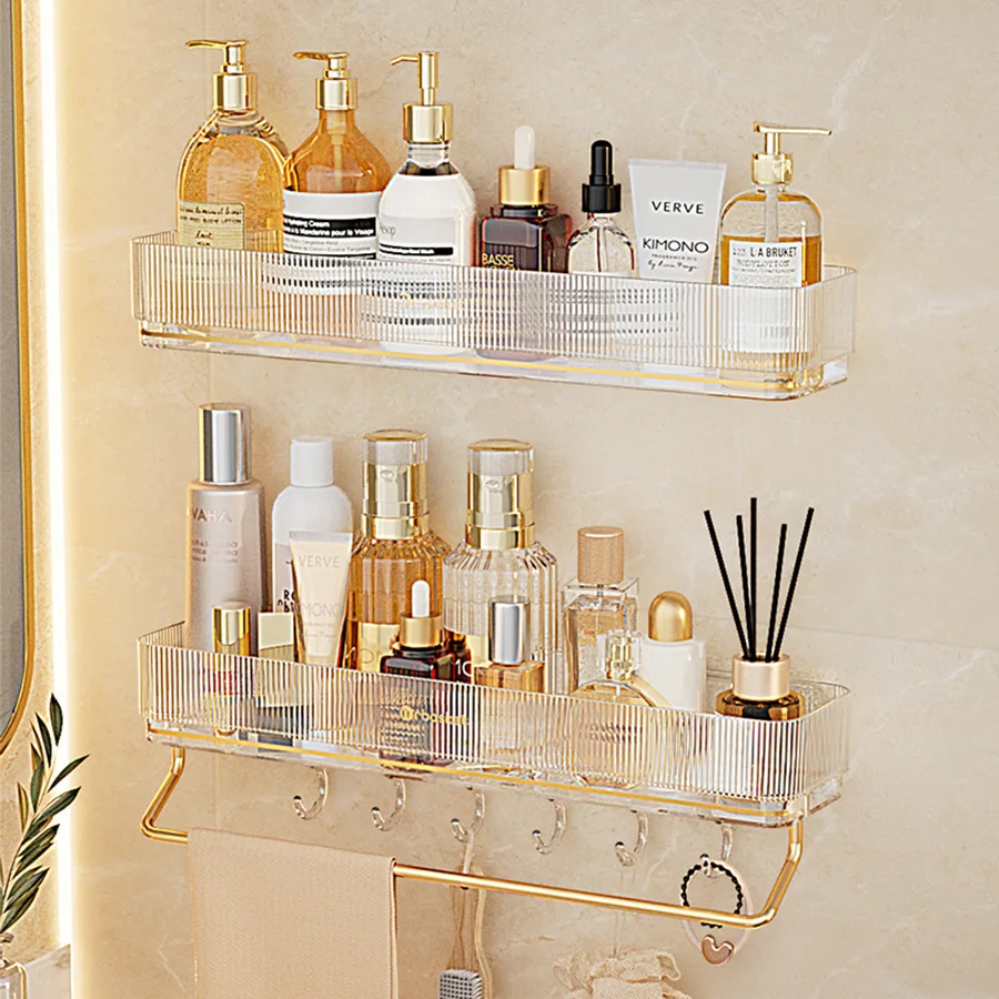 Wall Mounted Bathroom Wall Shelf with Towel Bar and 6 Hooks - Great for Bedroom Decor, Kitchen Storage , Bathroom Storage 4