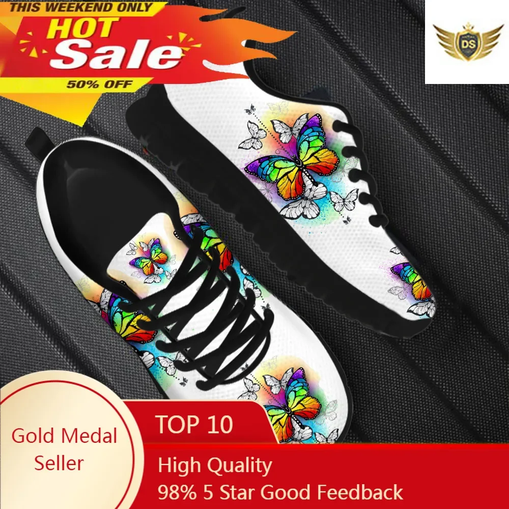 

Pretty Rainbow Butterflies Design Women Mesh Sneakers Lightweight Lace Up Flat Shoes Female Comfort Sport Zapatos