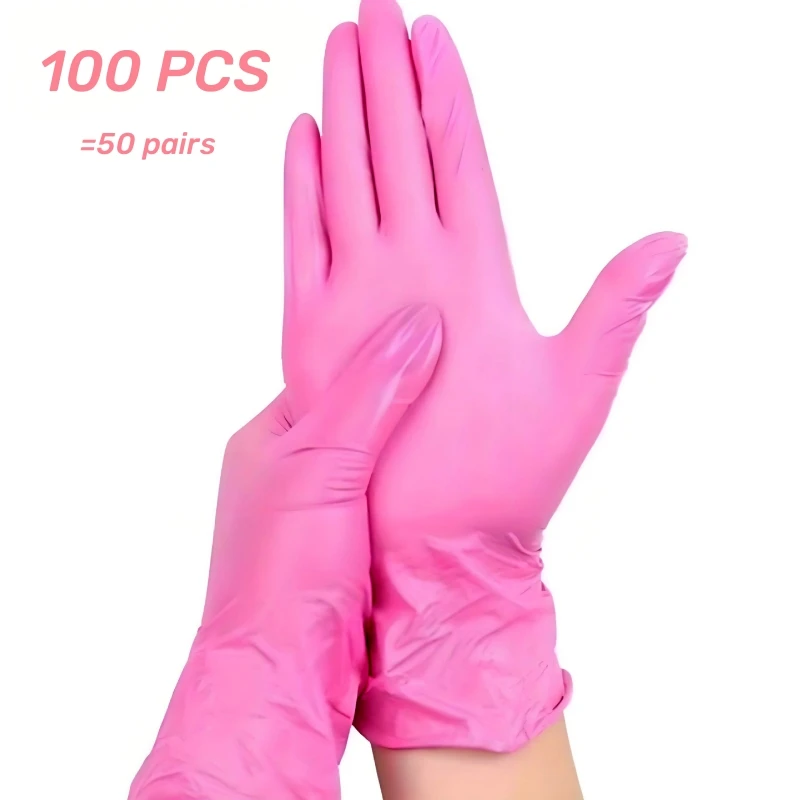 Pink Disposable Nitrile Gloves Latex Free Non-Sterile Cleaning Gloves For Home Kitchen Cooking Esthetician Hair Dye 100/50/20PCS disposable gloves,nitrile gloves,cleaning gloves