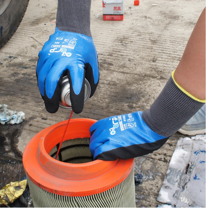 

2 Pairs INXS Nylon Nitrile Full-immersion Protective Safety Work Gloves Waterproof 15 Gauge Garden Repairing Builder Gloves
