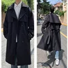 Korean style Spring Trench Coat Male Streetwear Windbreaker Trenchcoat Men Solid Business Casual Loose Long Overcoat 1