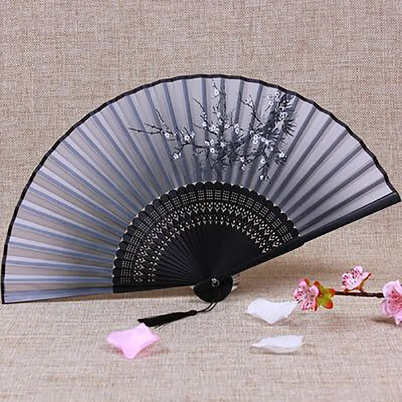 Chinese Style Ancient Vintage Ladies Cheongsam Folding Fan, Hanfu Dance Hand Fan, Tassel Gifts, Wedding Party Decoration