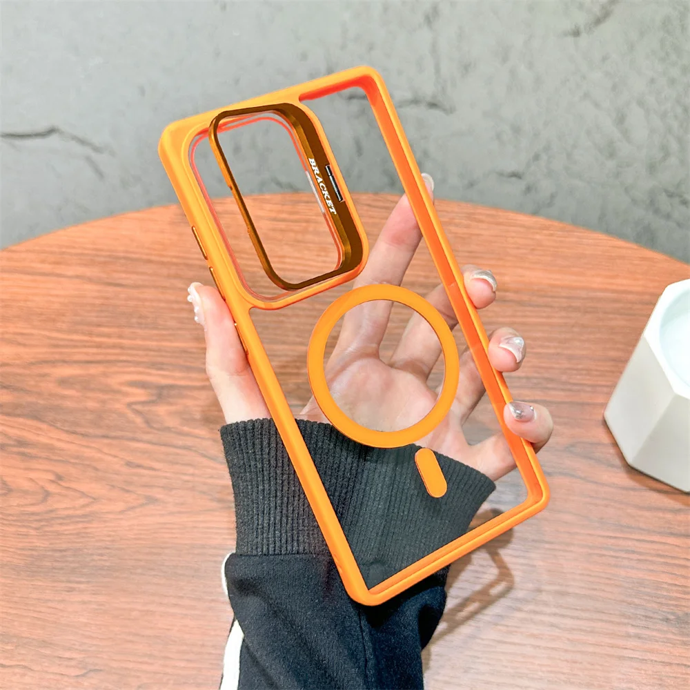 Ultra Metal Lens Holder Magnetic Transparent Slim Hard Phone Case