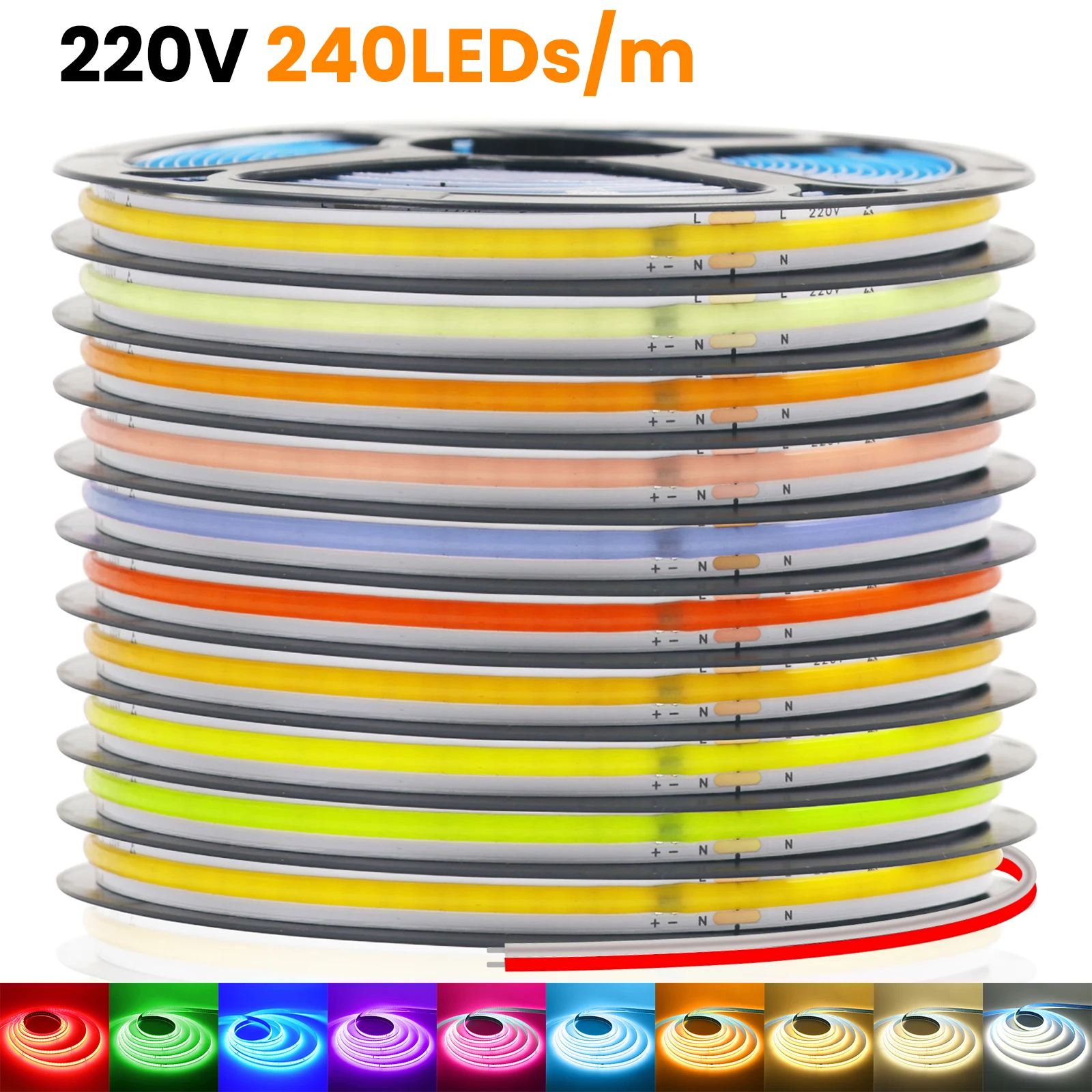Striscia LED COB Autoadesiva 220 V, 240 LED/m, Tagliabile Ogni 10 Cm, Bianco Naturale 5 M, Per Interni Ed Esterni