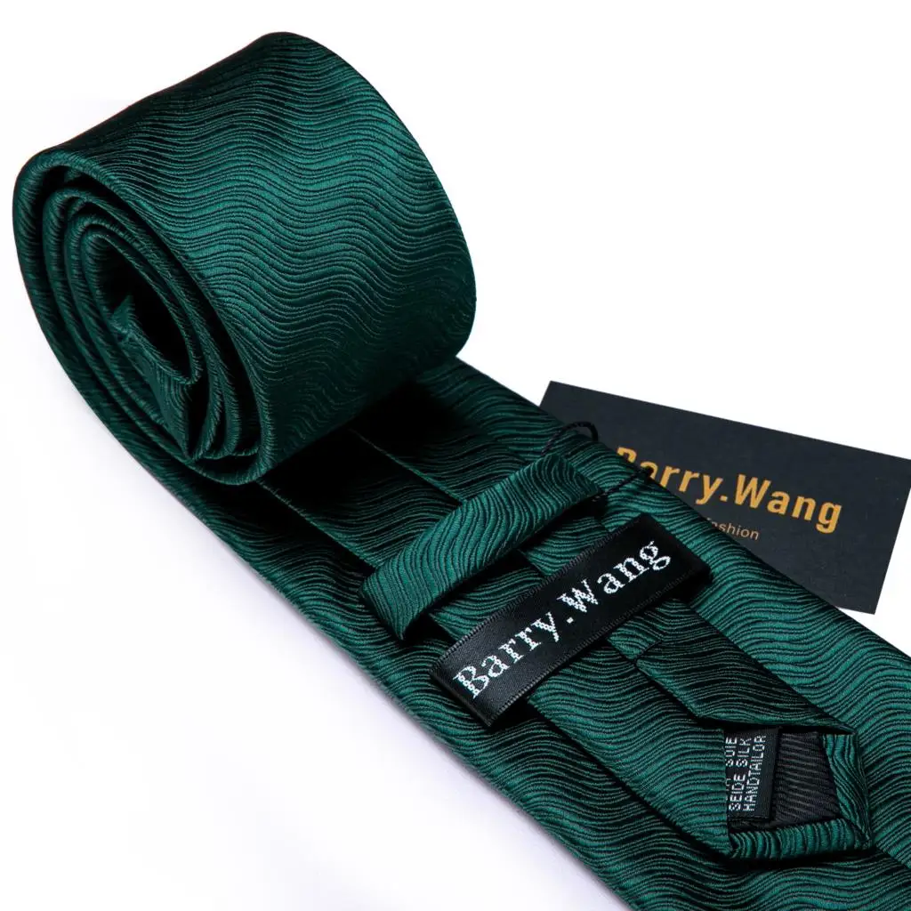 Men Tie Hanky Cufflinks Set Barry.Wang Green Mint Teal Jacquard Olive Sage Lawn Cyan Necktie Male Wedding Business Gift