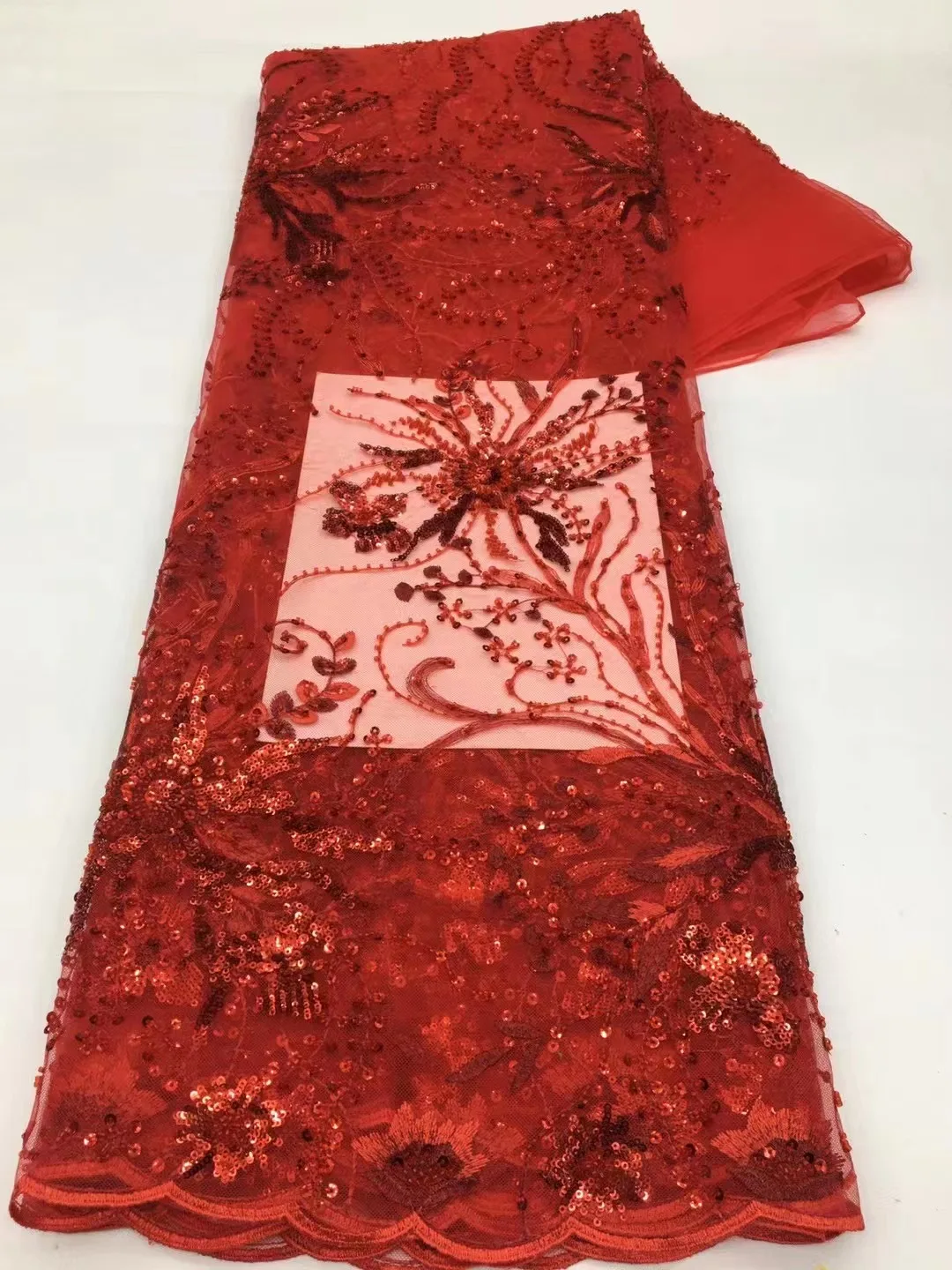 

2023 Luxury Red French 3D Groom Tulle Lace Fabric 2022 High Quality African Net Lace Fabrics With Sequins For Wedding Dresses