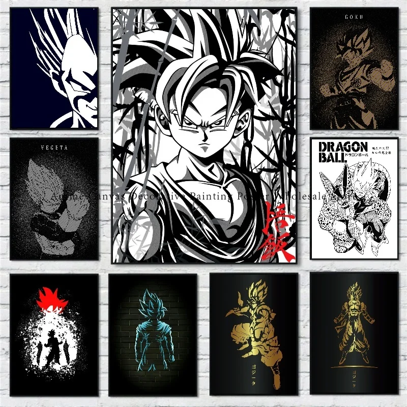 

Monkey King Super Saiyan Anime Figures Dragon Ball Mural Cartoon Canvas Painting Home Decor Living Room Poster Canvas Painting