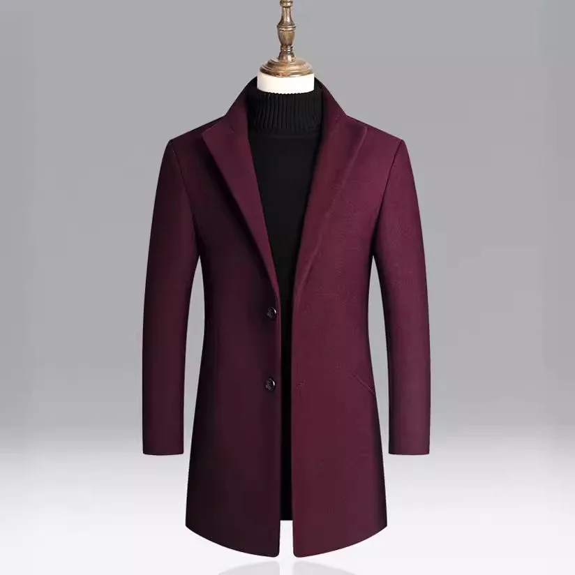 رجل معطف الخريف الشتاء رشاقته الدافئة طويلة الأكمام الرجال ملابس خارجية رفض طوق واحدة الصدر الأعمال سترة الذكور عادية