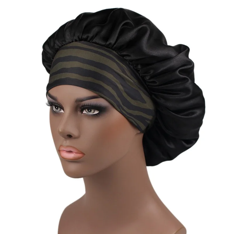 Satin Bonnet Night Sleeping Cap Large Elastic Wide Soft Band Colorful Silk for Curly Hair Care Beauty Makeup for Women