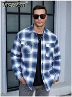 TACVASEN Winter Plaid Cotton Jackets Mens Long Sleeve Quilted Lined Flannel Shirt Jacket Multi-Pockets Outwear Hiking Coats Tops 2