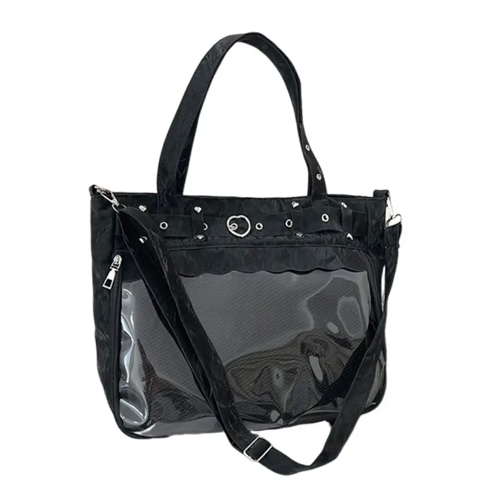 Coole transparente Ita-Tasche, originelles Design, große Kapazität, Y2K-Einkaufstasche, reine Farbe, Innenfach, Umhängetasche, Freizeitkleidung – Detail 4