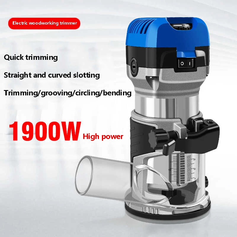 Wood Router 1900W Compact Wood Trimmer Combo Tool 33000RMIN 6 Variable Speeds for DIY Woodworking Slotting Trimming