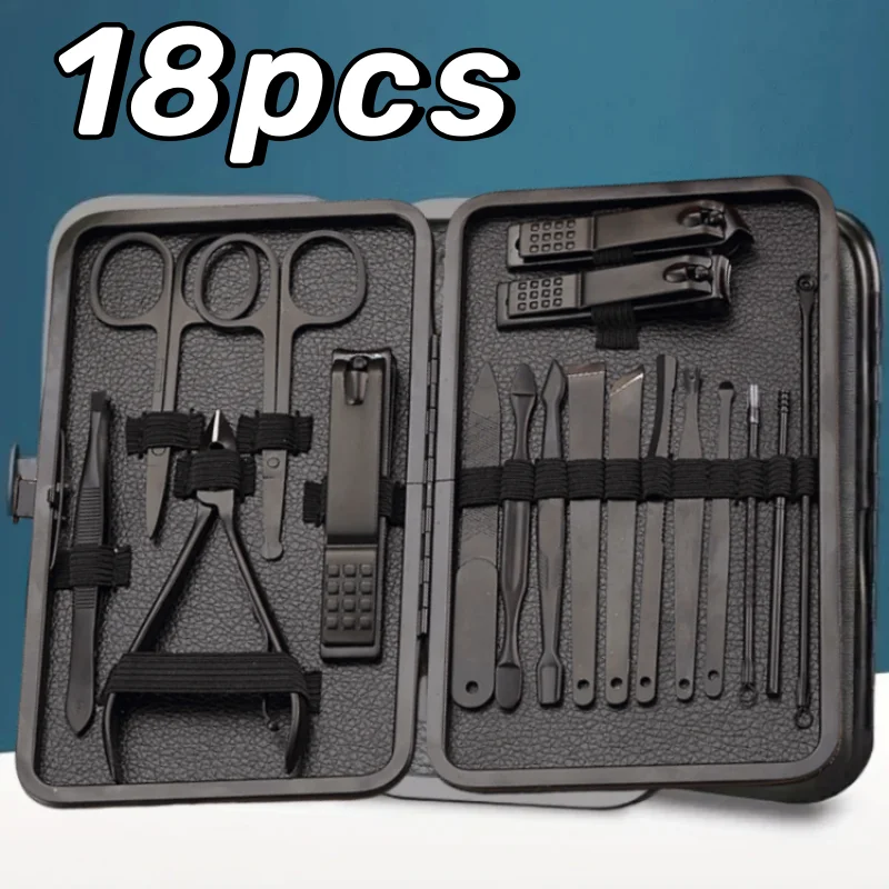 7/18pcs Black Nail Clipper Set Professional Stainless Manicure Nail Scissors Pedicure Care Kit with Travel Case Sharp Cutter nail clipper set,nail clipper,nail care kit,nail scissors set,nail clippers,manicure pedicure kit,manicure set,manicure sets,manicure nail clipper set,nail clippers kit