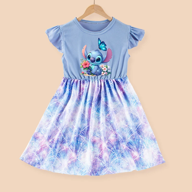 2025 New DISNEY Stitch Summer Princess Girls Short Sleeved Dress