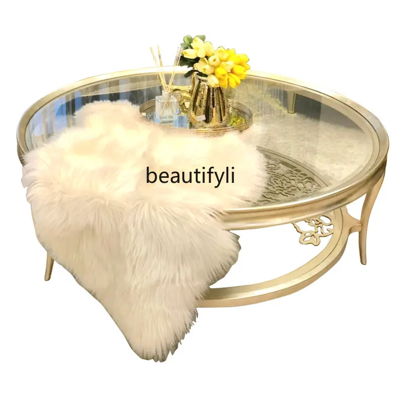 

zq American Solid Wood round Coffee Table Simple Post-Modern Oval Glass Tea Table Coffee Table European Style