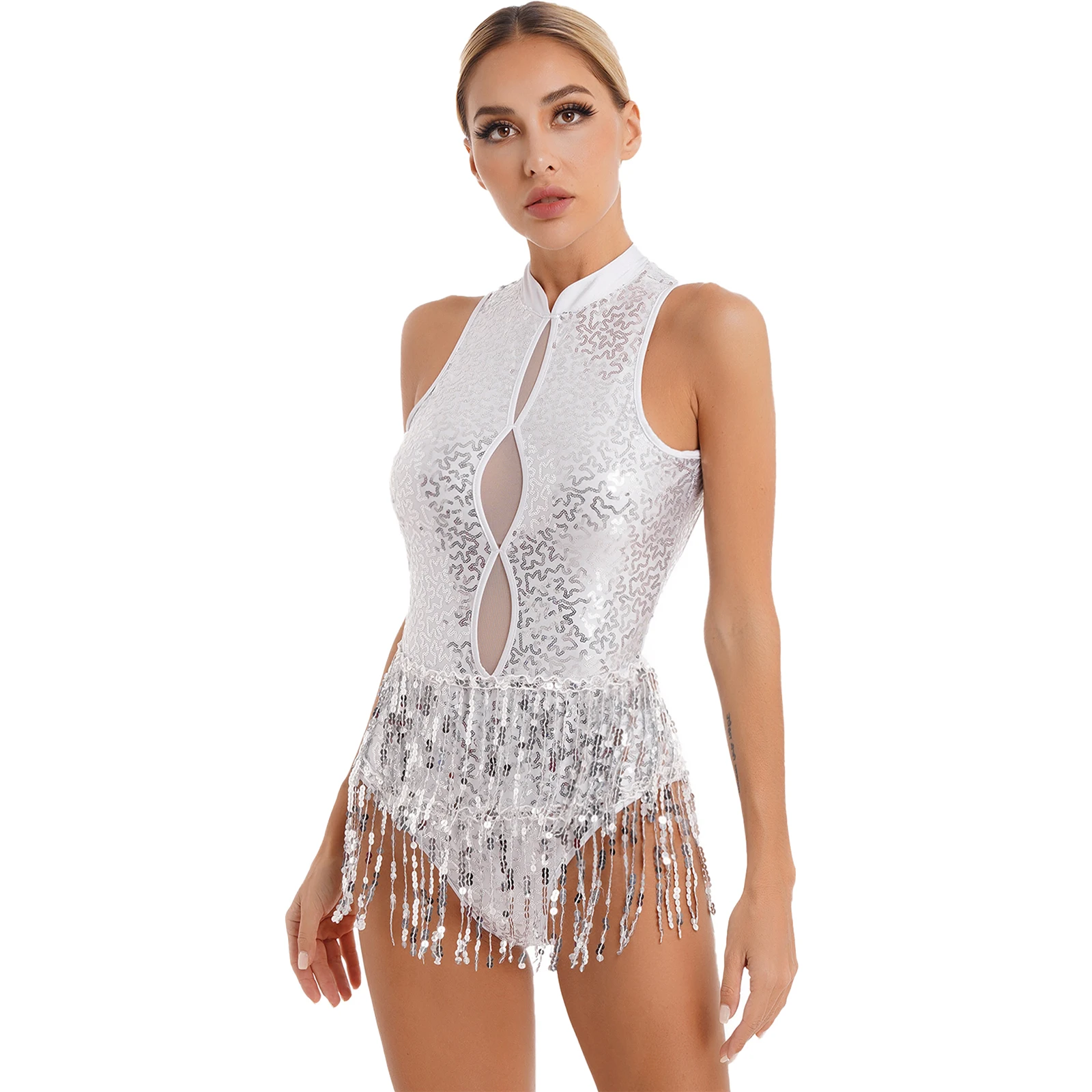 

Women's Glitter Personality Latin Sequin Tassel Leotard Latin Dance Dress Dresses Fringed Bodysuit Jazz Competition Dance Wear