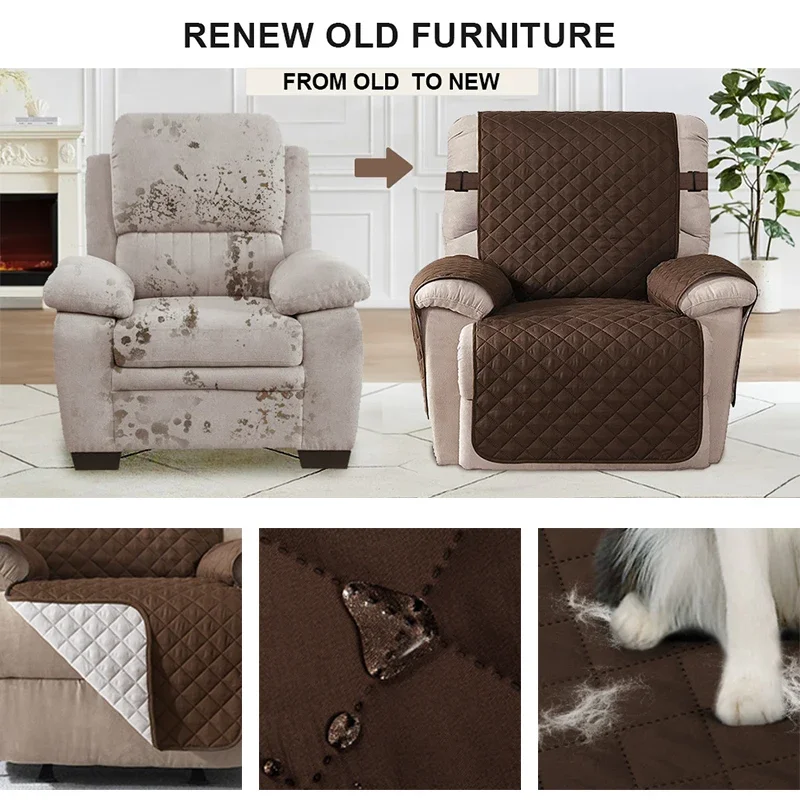 1 Seater Recliner Sofa Slipcover Pets Dog Kids Mat Solid Color Non-slip Recliner Couch Cover Four Seasons Sofa Armchair Mats 3