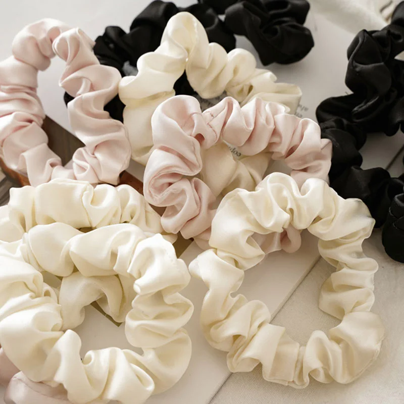 5Pcs/Set Fashion Scrunchies Silk Hair Ties Girls Hair Accessories Hair Bands Solid Color Rubber Band Elastic Ponytail Holders