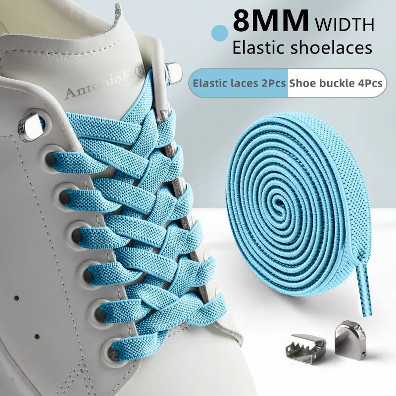 

8MM Flat Shoelaces for Sneakers Elastic Shoelace Kids Adult Quick Lace No Tie Shoe laces Rubber Sport Shoestring 4PCS Metal Lock