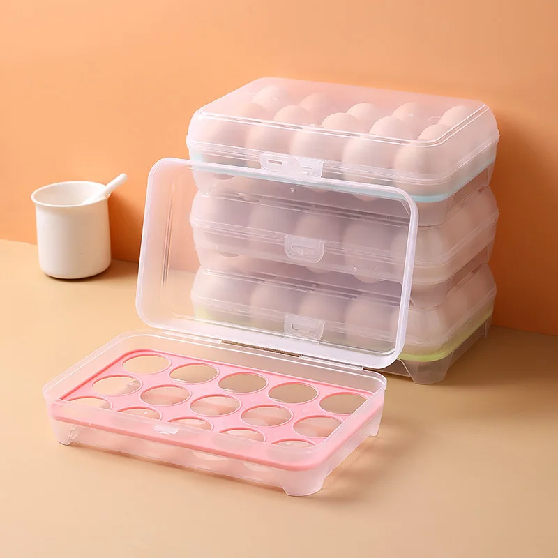 15-grids Egg Storage Box Kitchen Refrigerator Eggs Preservation Box Portable Plastic Household Outdoor Picnic Egg Storage Box