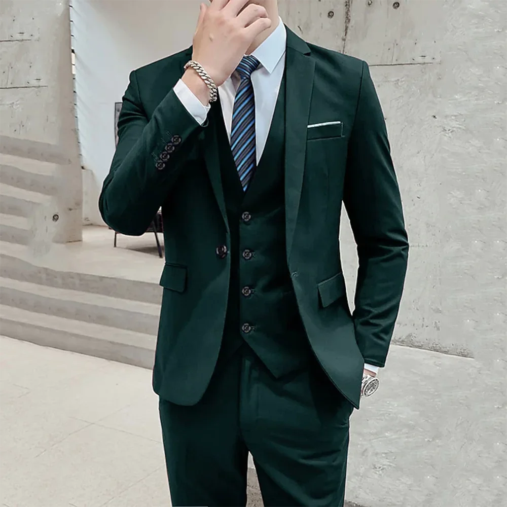 Men Suits Business Casual Groom Tuxedos Party Suit Notched Lapel 3 Piece Slim Fit Costume Homme