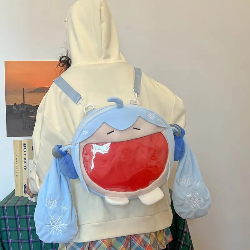 New Hatsune Miku Snow Miku Large-capacity Shoulder Bag Cute Smiling Face Storage Bag Cosplay Backpack