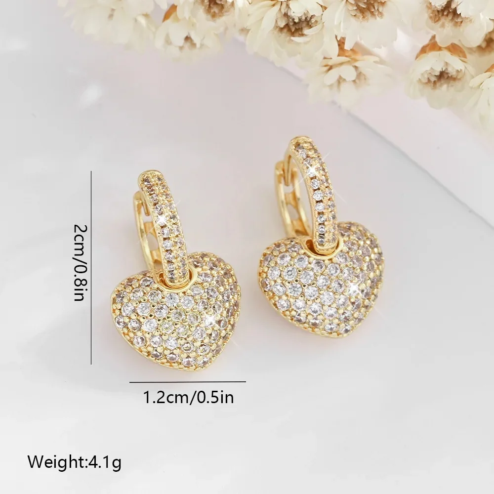 Fashionable Elegant Heart Shaped Diamond Embedded Earrings Artistic Design Romantic Love Art Jewelry Ear Accessories