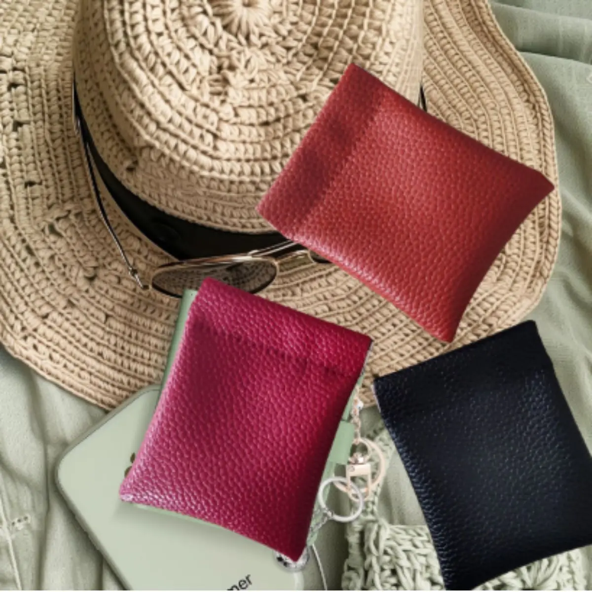 Compact PU Leather Coin & Keychain Wallet – Versatile Earbud and Cable Organizer Pouch
