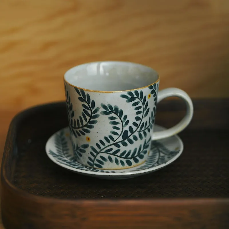 Pear Blossom Hand Painted Catkin Japanese-Style Coffee Cup Afternoon Tea Cup and Saucer 200ml Latte Coffee Cup