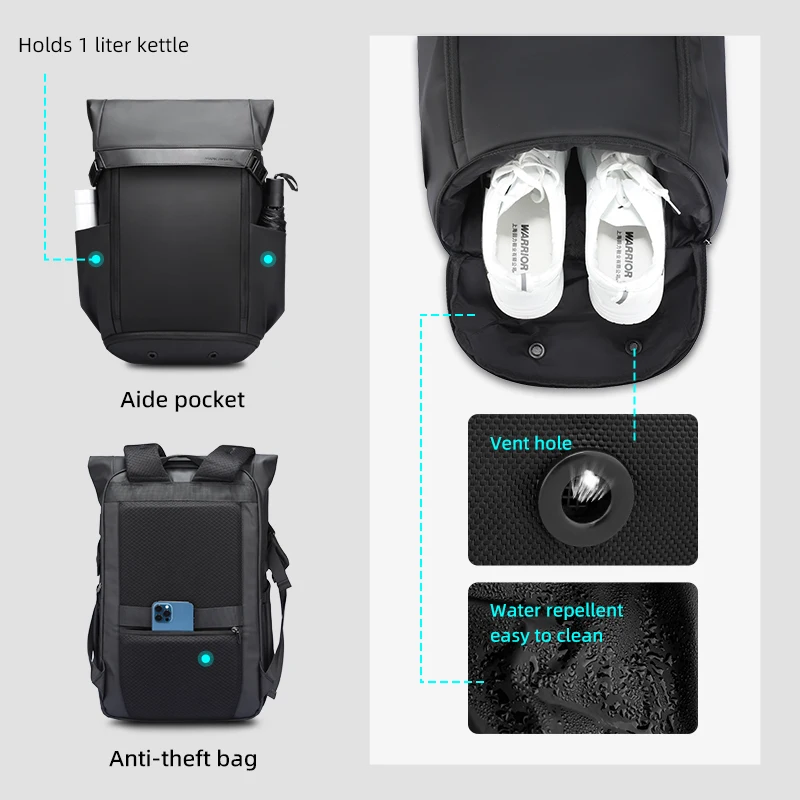 Large Capacity Expandable Laptop Bag Outdoor Travel Backpack USB Charging Port